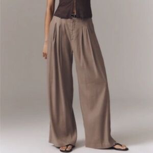 The Avery Linen Pleated Wide-Leg Trousers by Maeve